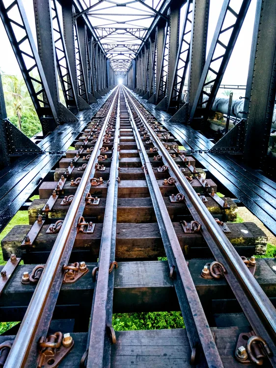 Black metal railway tracks